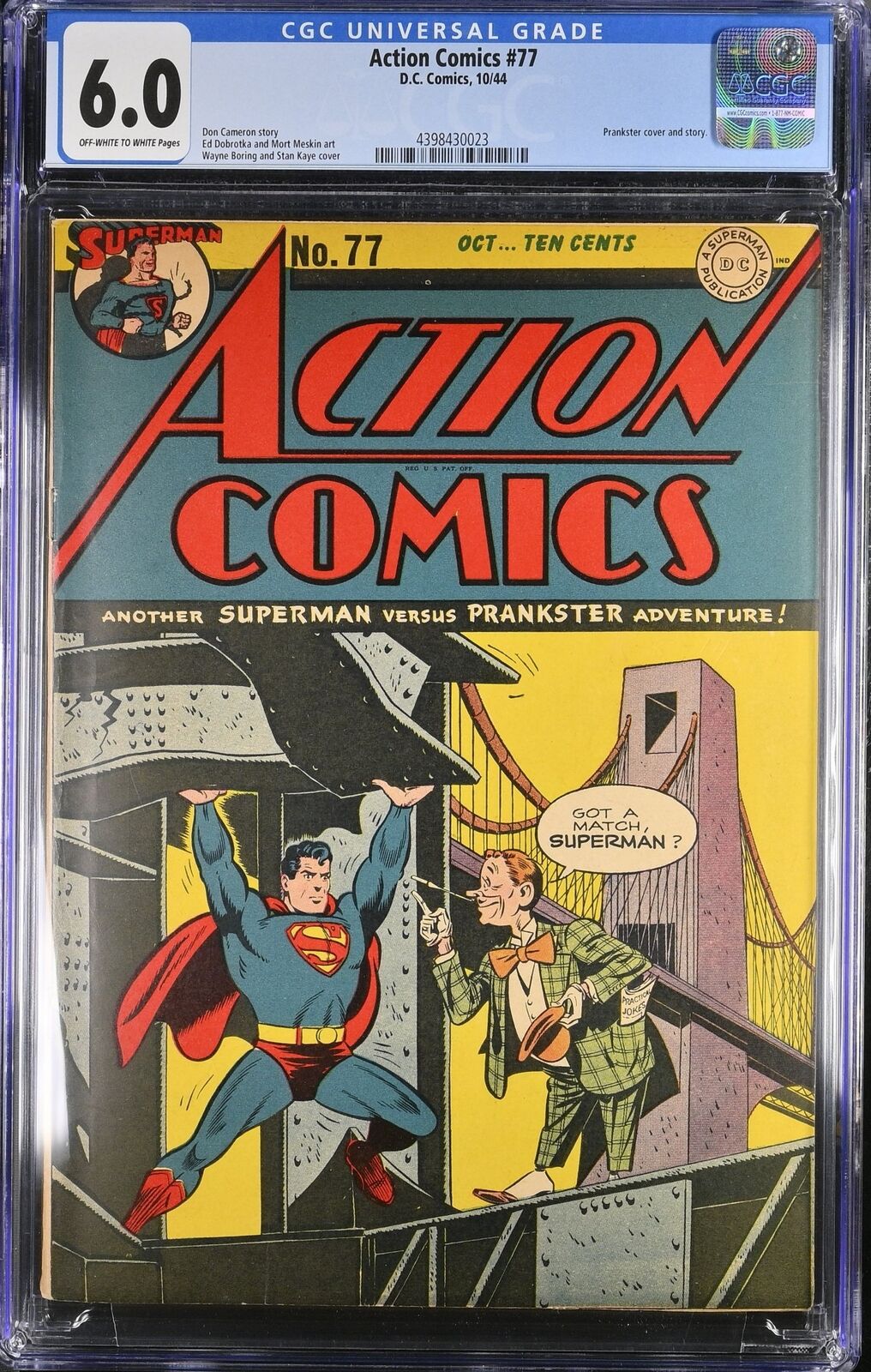 Action Comics #77 CGC FN 6.0 The Vigilante Boring/Kaye Cover DC Comics 1944