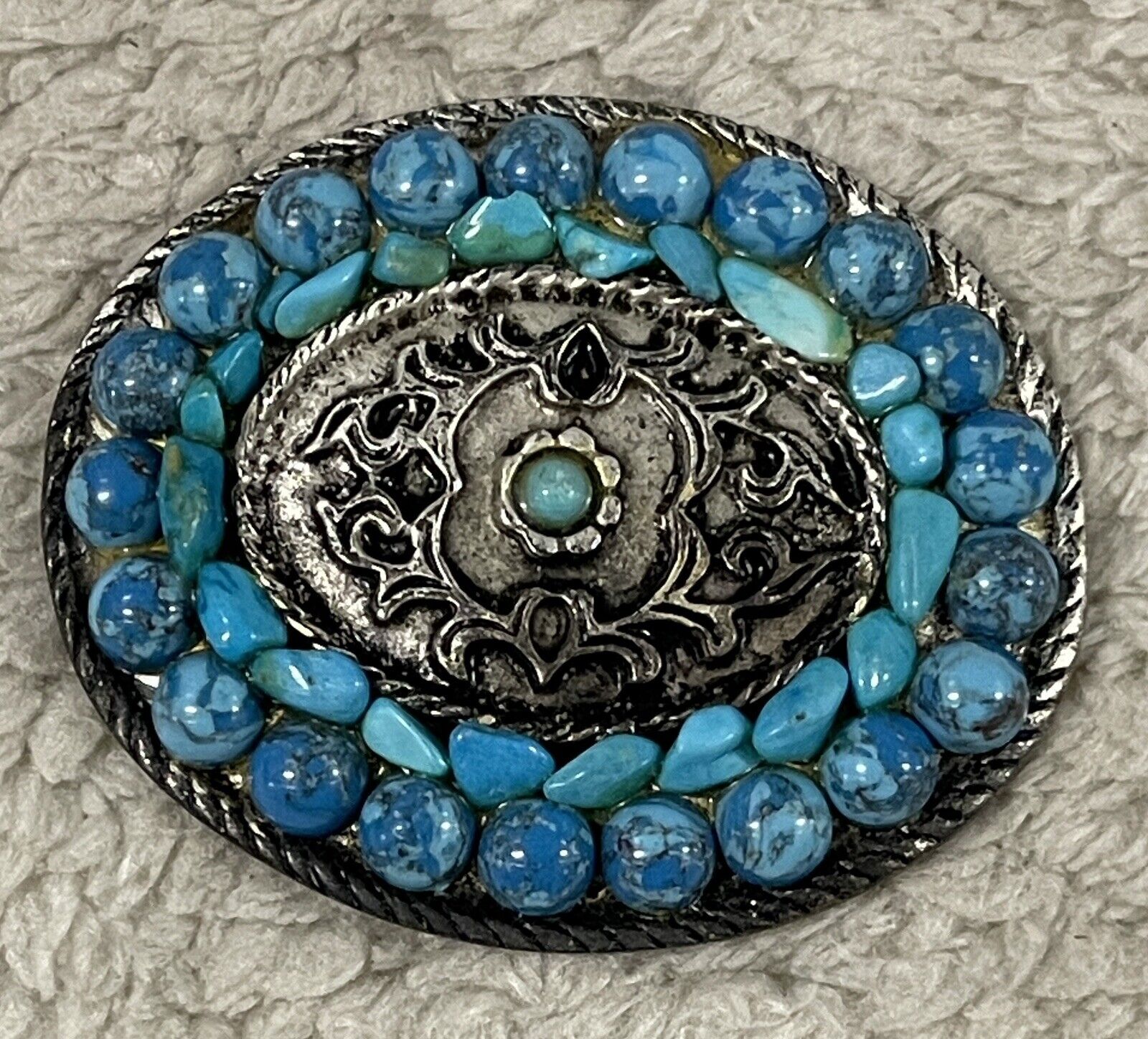 Turquoise Blue Beads Beaded Western Native American Belt Buckle