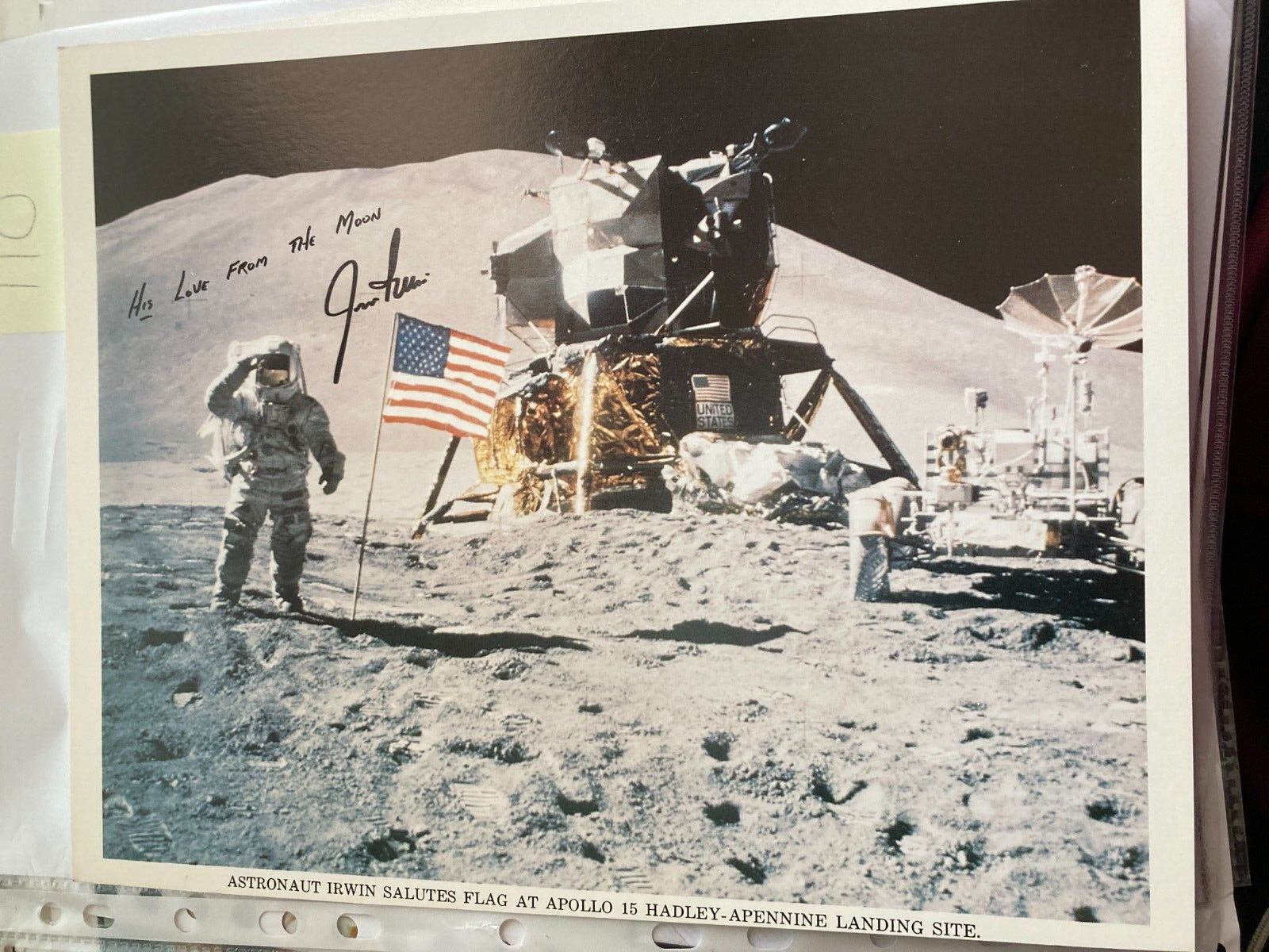 JIM IRWIN Signed Apollo 15 Moon Photo 8x10 inch Moonwalker NASA Astronaut