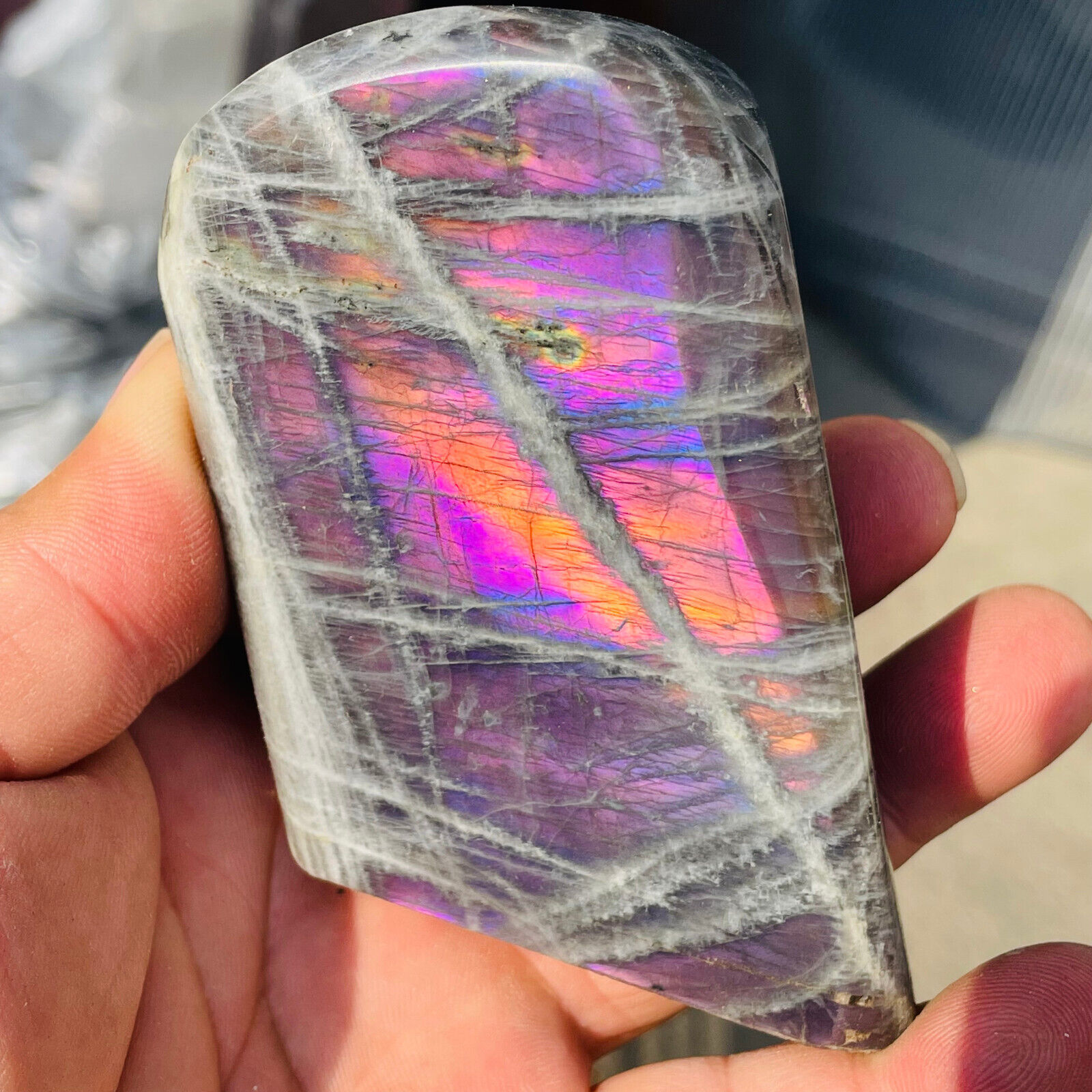 370g Large Natural Purple Gorgeous Labradorite Freeform Crystal Display Healing