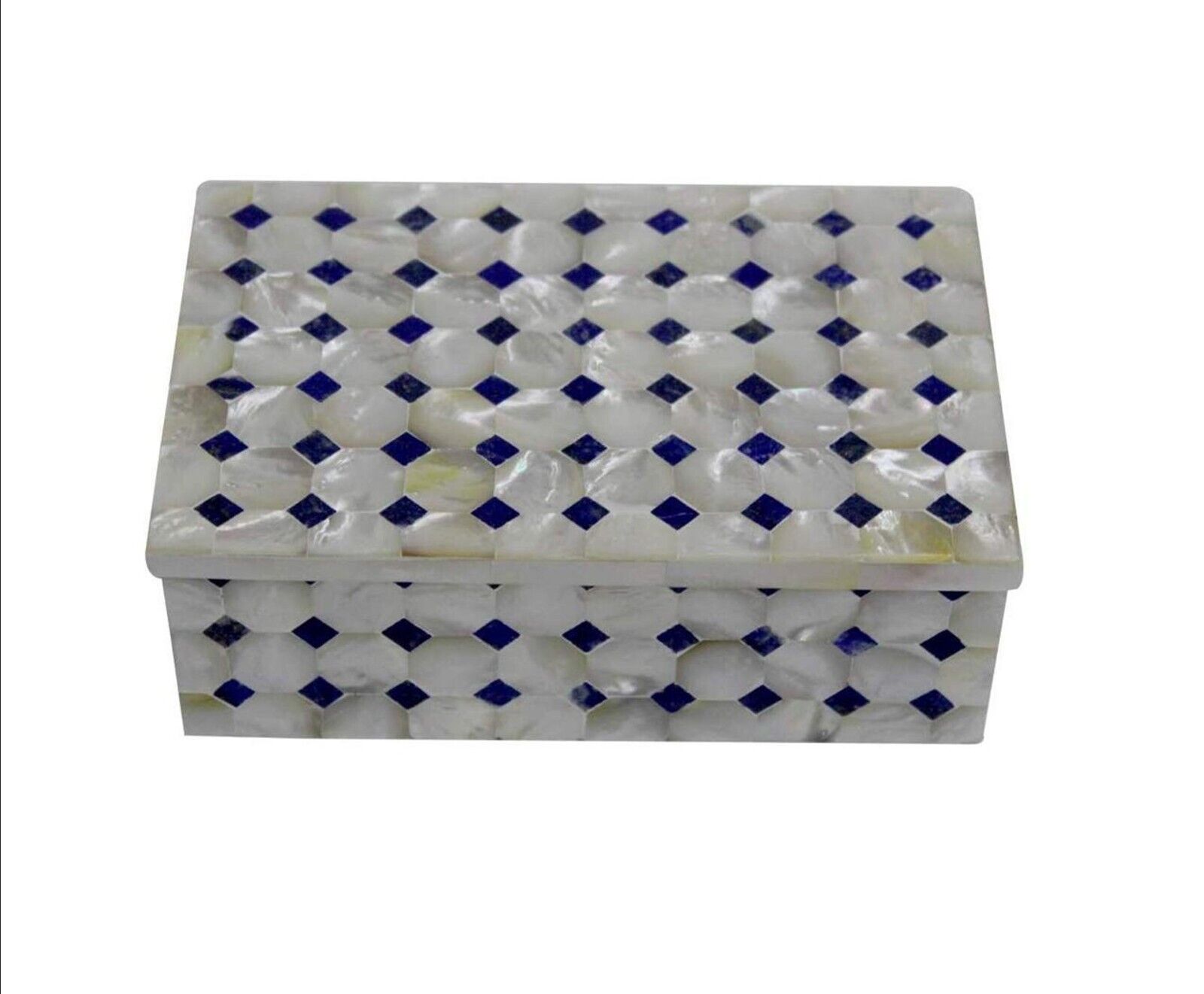 Rectangle Marble Jewelry Box Lapis Lazuli Gemstone Overlay Work Decorative Box