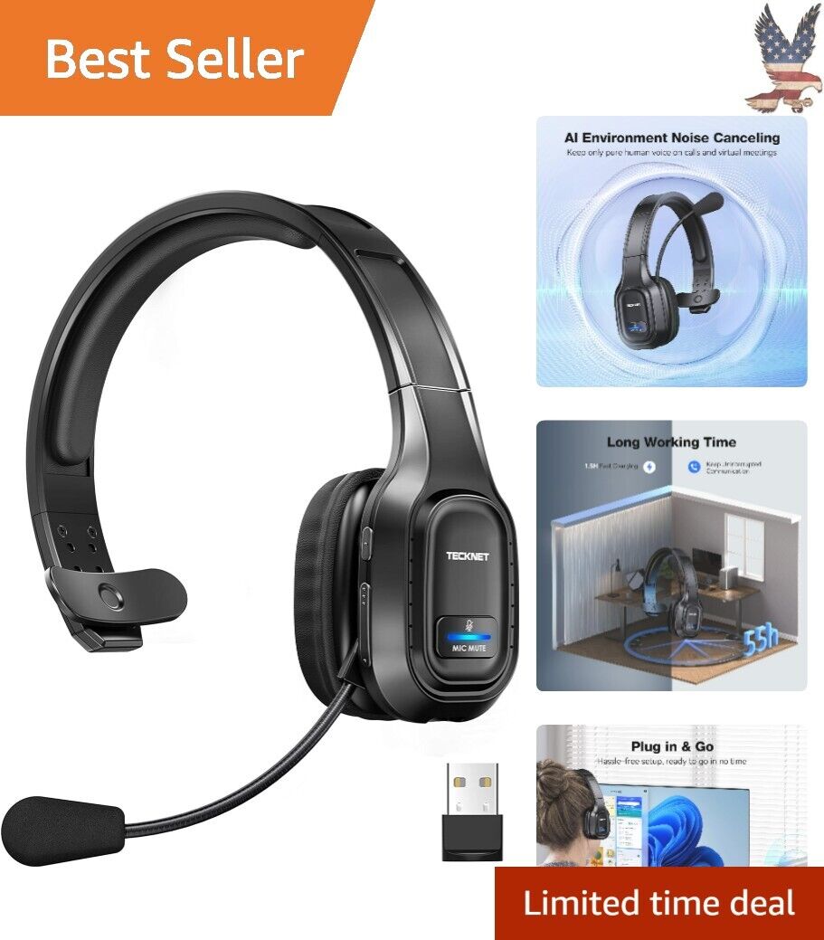 Wireless Bluetooth Headset with Microphone Noise Canceling On Ear Headphones