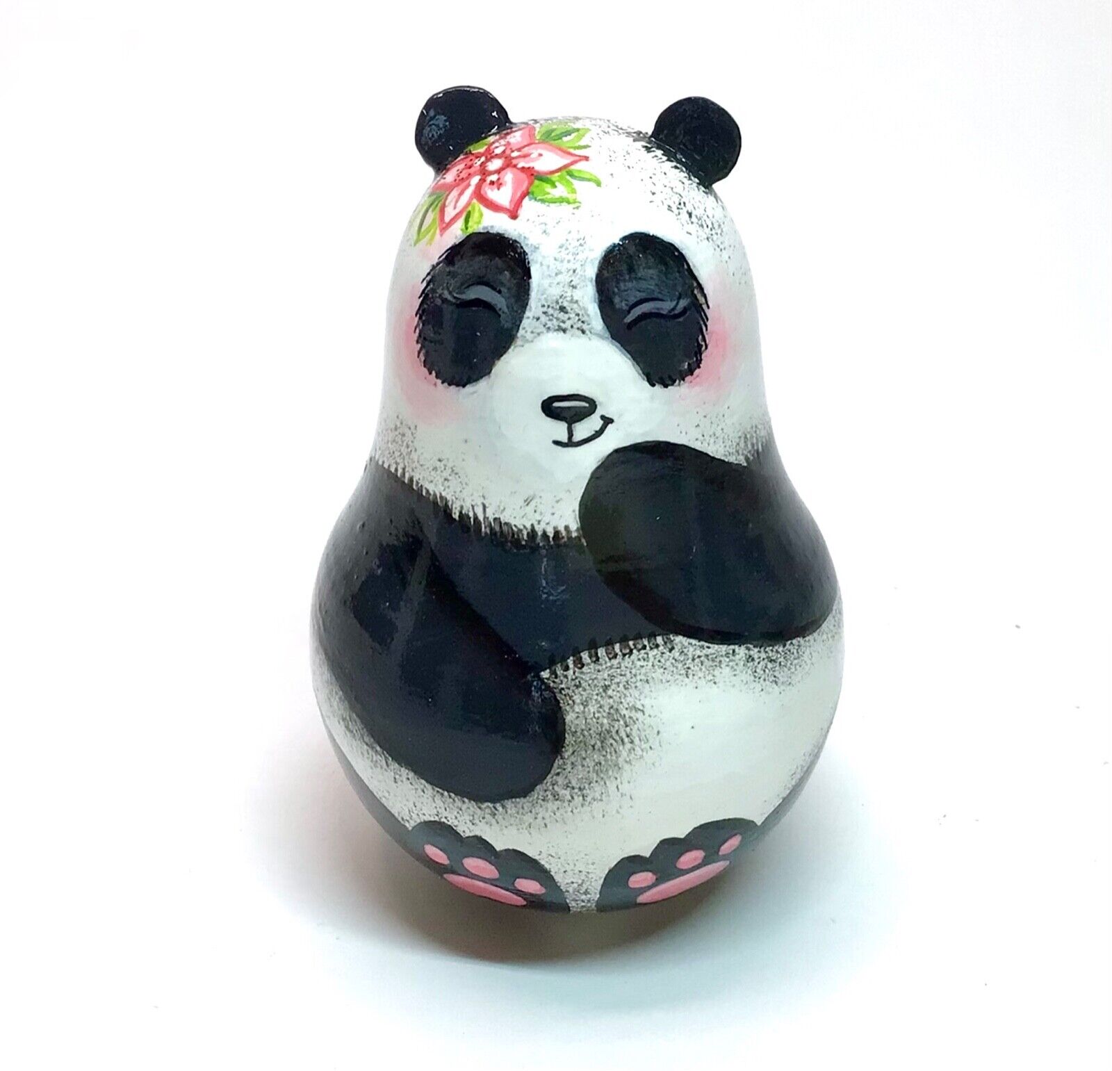 Matryoshka Roly Poly Panda Bear Musical Hand Painted Wooden Doll Christmas Gift
