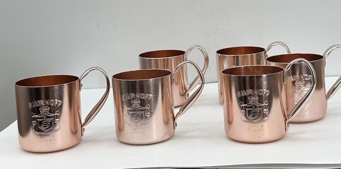 Vintage 1980 Smirnoff Vodka Moscow Mule Cup 10 oz Aluminum Copper Mugs Set of 6
