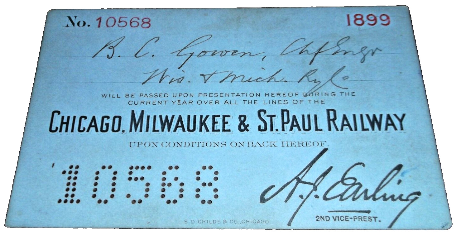 1899 MILWAUKEE ROAD MILW EMPLOYEE PASS #10568