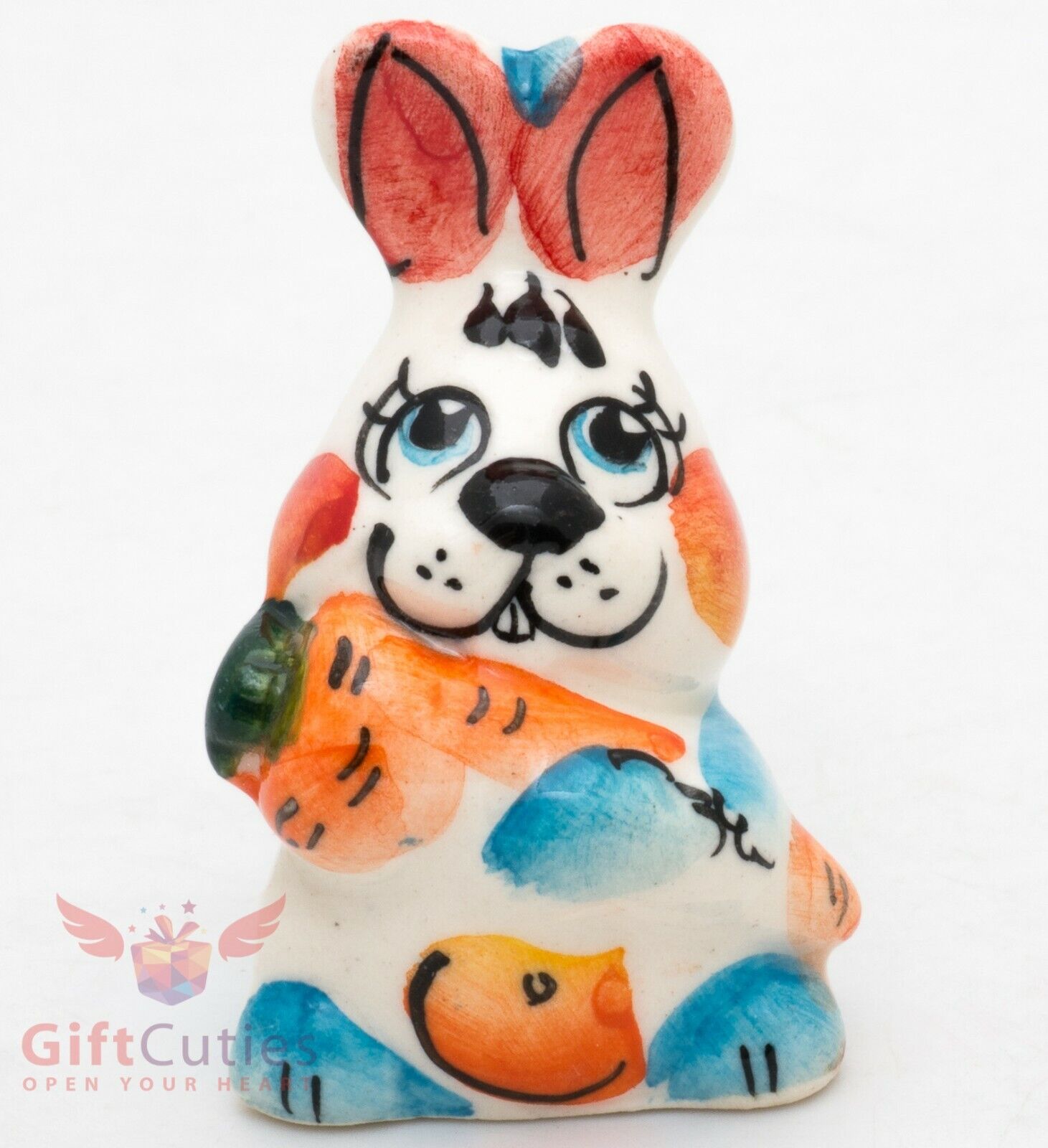 Gzhel Porcelain Figurine Easter Bunny Rabbit Hare with carrot gift hand-painted