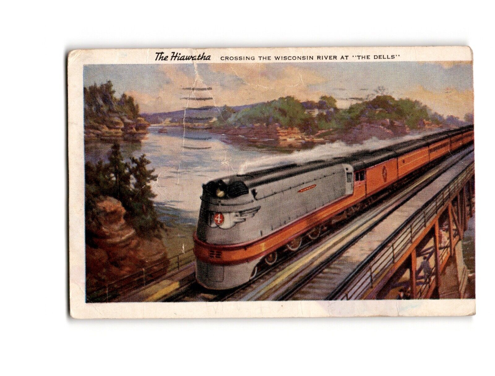 Vintage Postcard: The Hiawatha Train Crossing the Wisconsin River at 'The Dells'