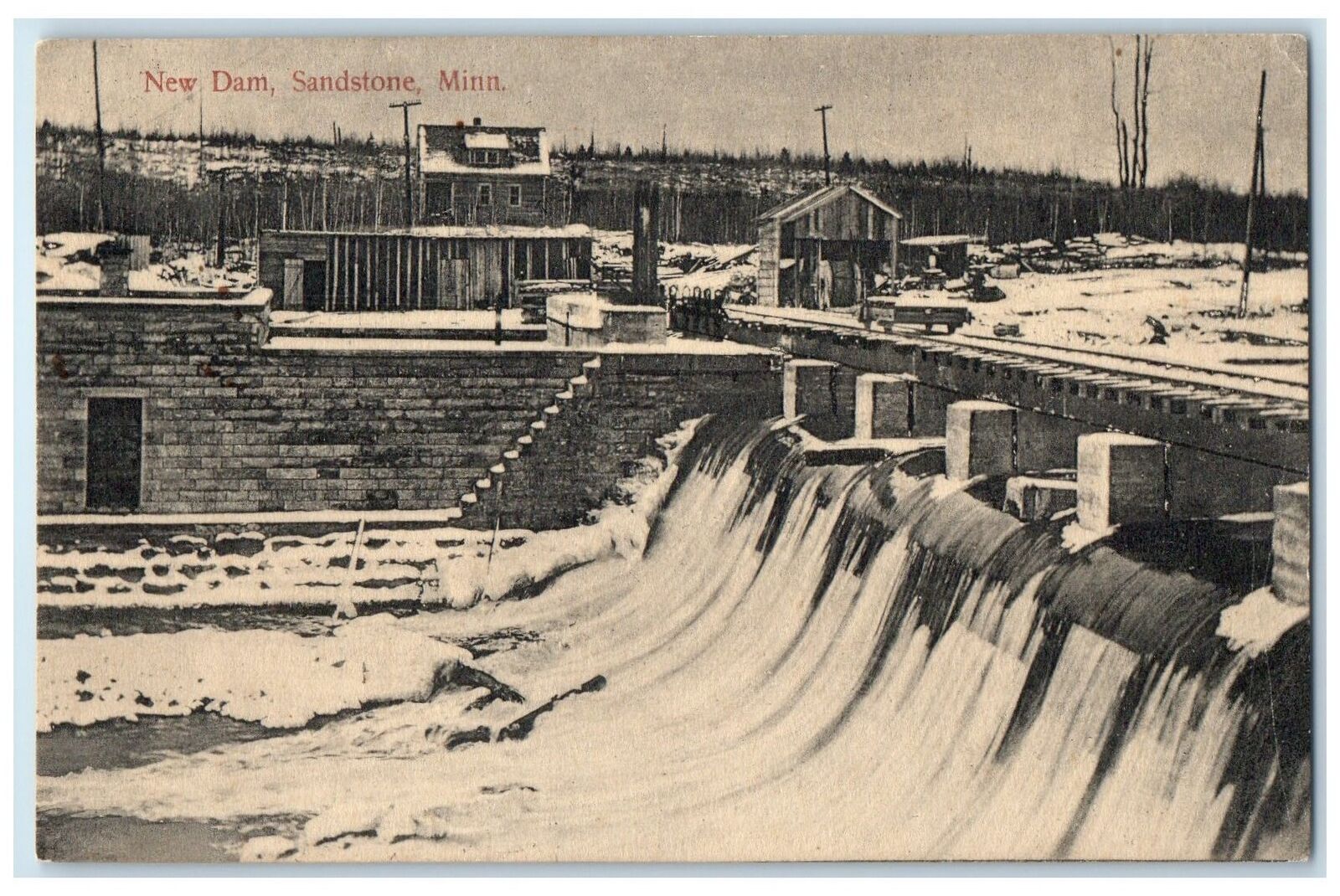 1911 Bird\'s Eye View Of New Dam Sandstone Minnesota MN Posted Vintage Postcard