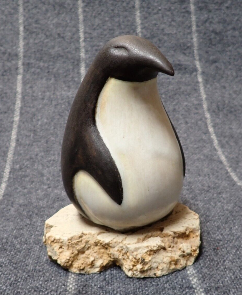 Vintage Maigon Daga Ceramic Art Drip Glaze Penguin Signed on Stone Base