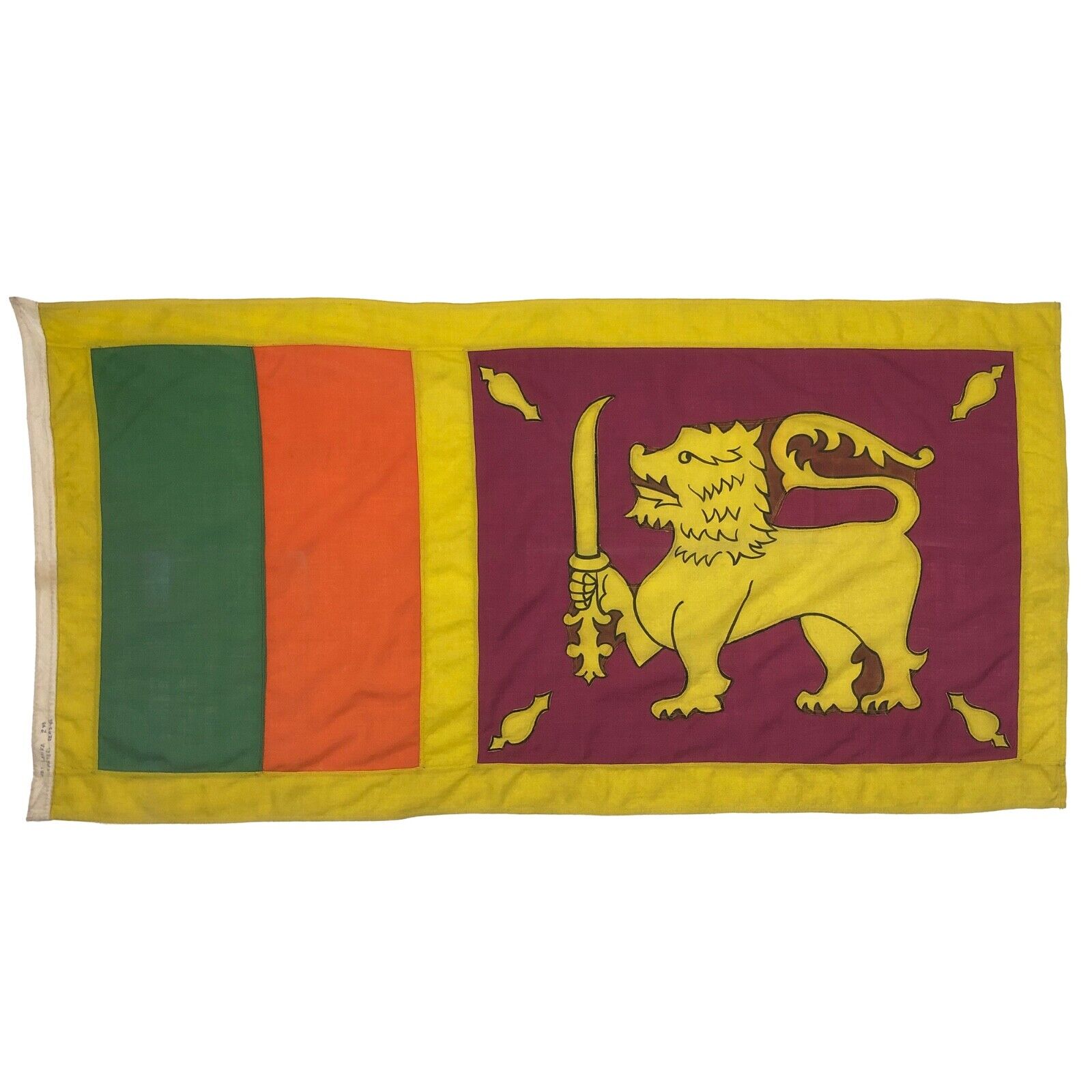 Vintage Sewn Sri Lanka Flag Nautical Wool Cloth Textile Art Sinha Lion Ceylon