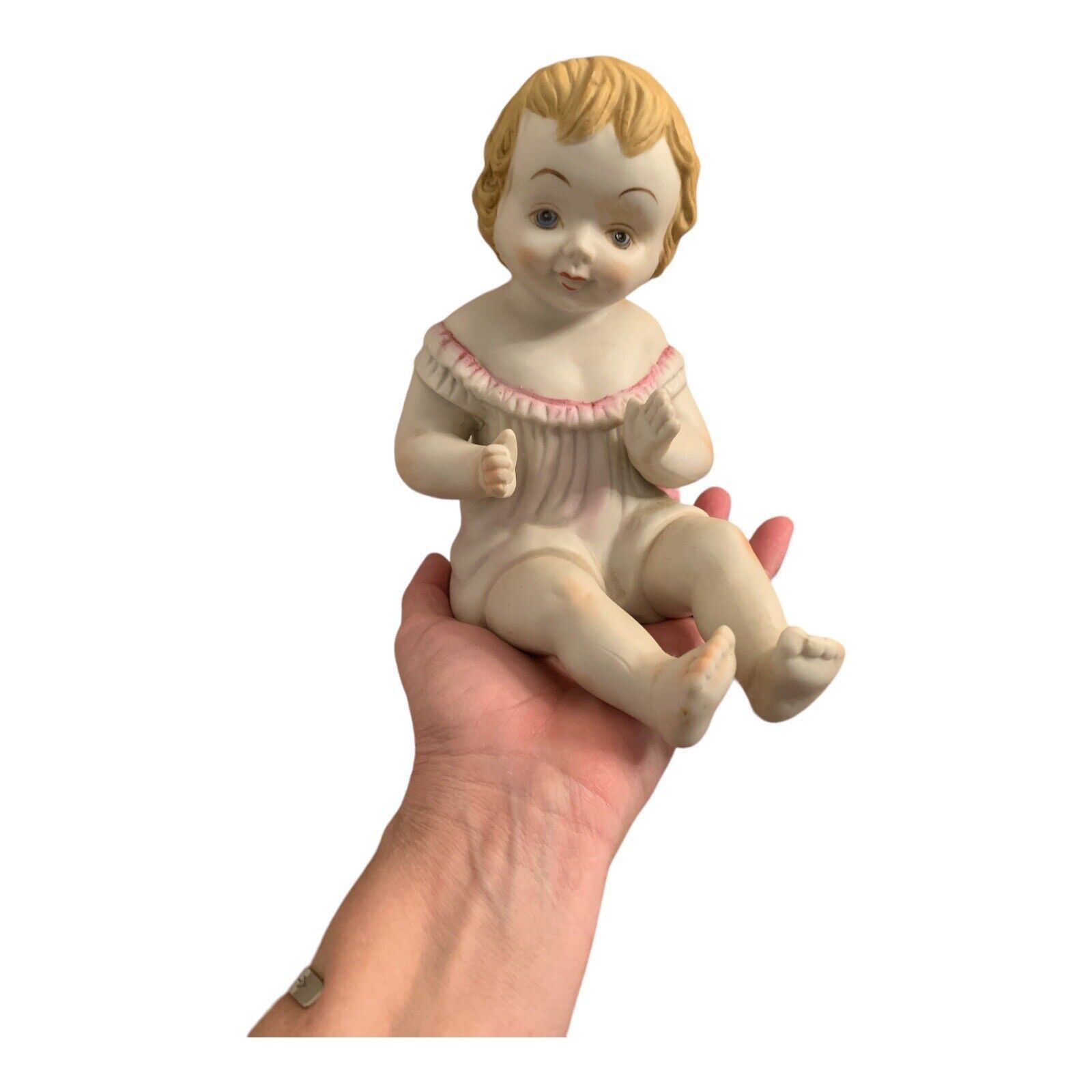 Vintage Porcelain Bisque Piano Baby Figurine Sitting, Piano Baby
