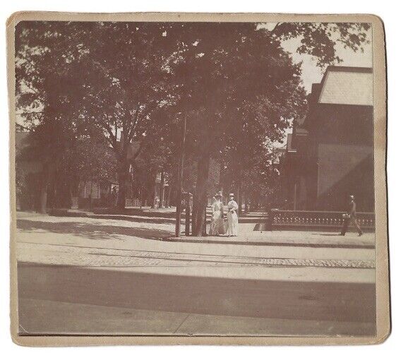 c1895 Two Women All White Clothes Street View Buffalo NY New York Antique Photo