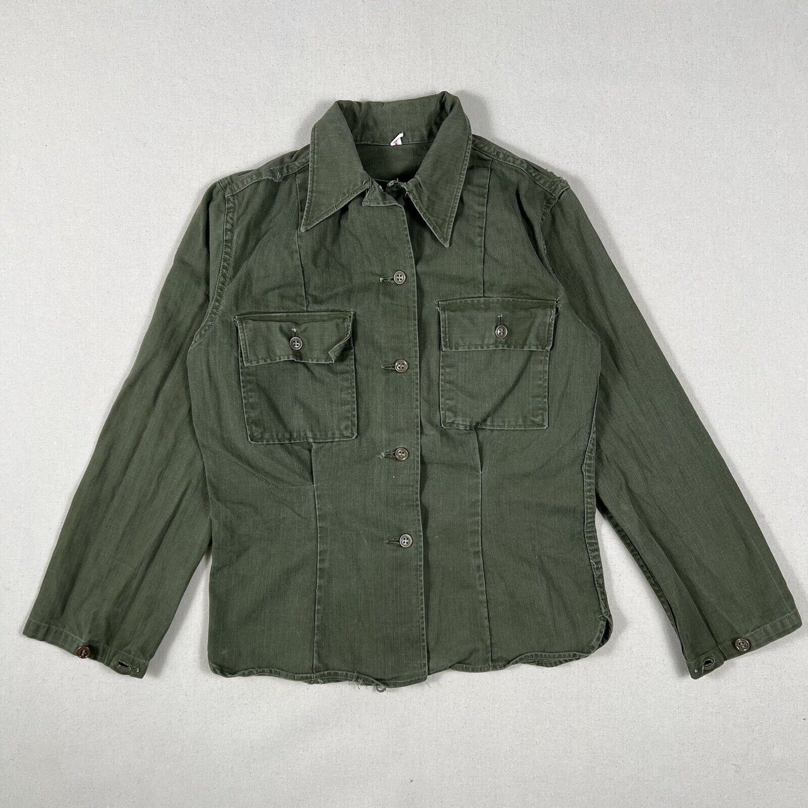 Vintage 40s 50s HBT Military Shirt Men’s Medium Long Sleeve Button Up USM
