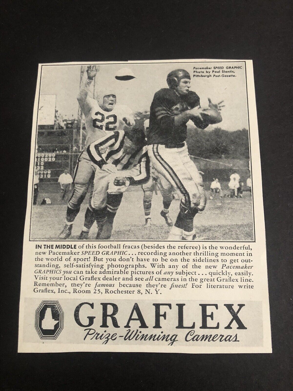 1940’s Graflex Speed Graphic Camera NY Co Football Magazine Print Ad