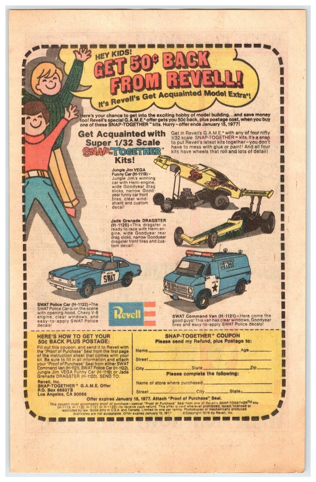 1977 REVELL MODEL CARS SWAT DRAGSTER Vintage 6.5\