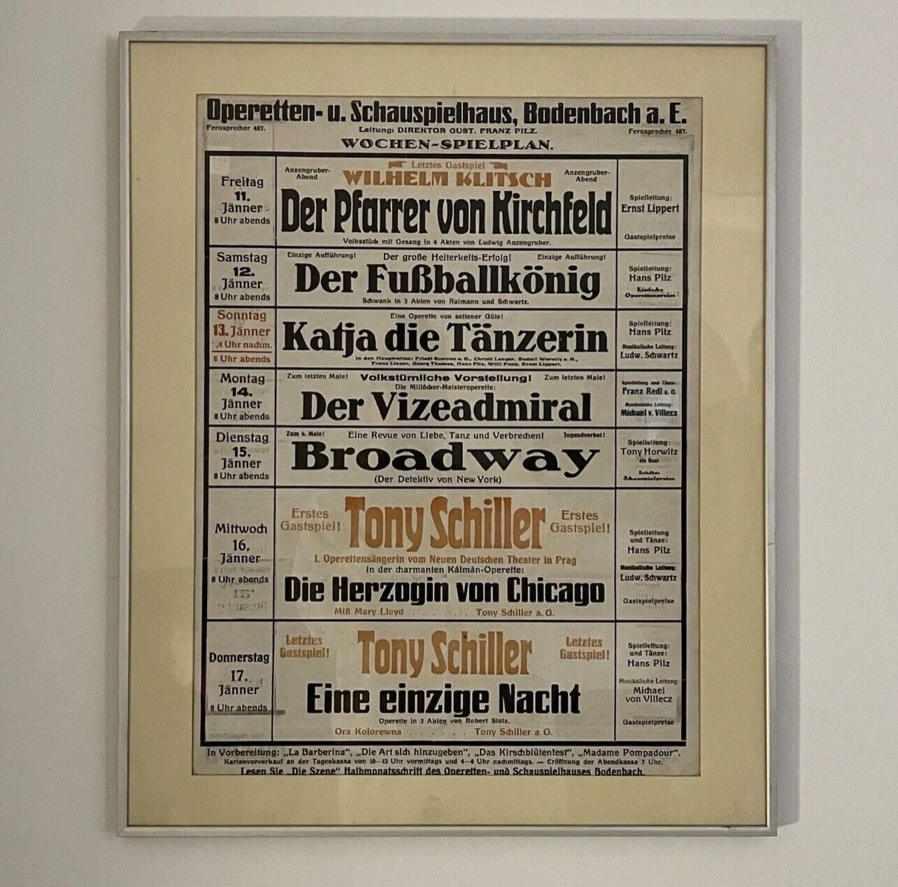 VINTAGE POSTER German Opera ADVERTISING Bill c.1920’s Tony Schiller