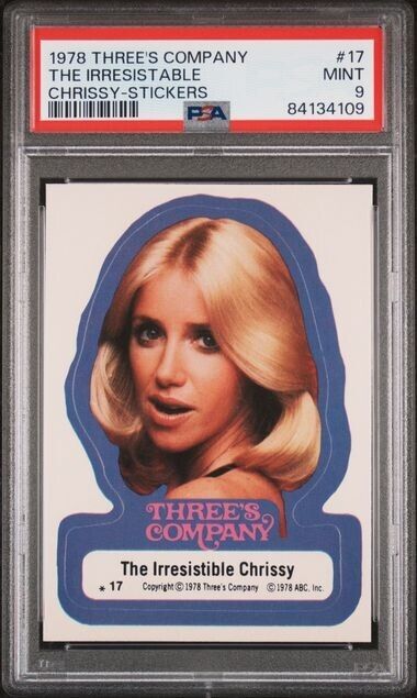 1978 THREE'S COMPANY STICKER THE IRRESISTABLE CHRISSY SUZANNE SOMERS #17 PSA 9