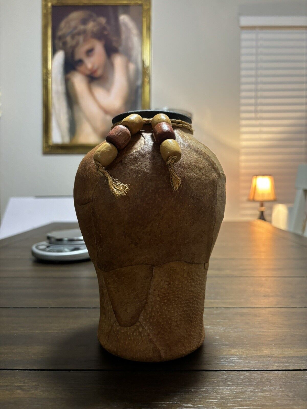  Vintage Native American Hand Made Clay Vase with Animal Hide