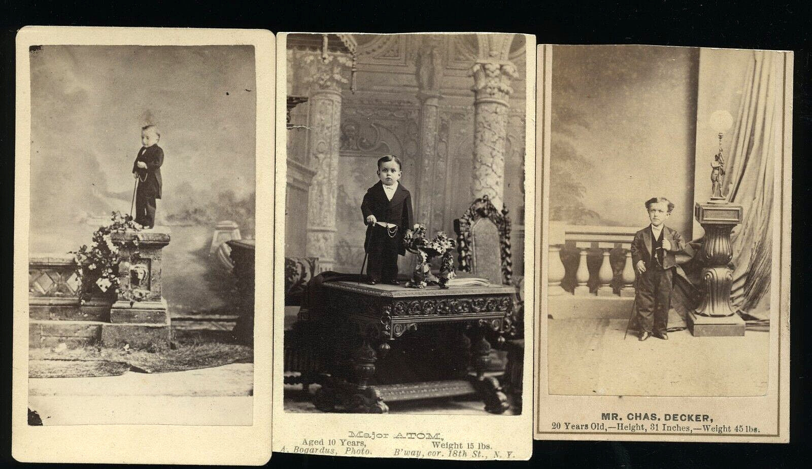 Three Antique 1870s Sideshow CDV Photos Famous Little People / Midgets Bogardus