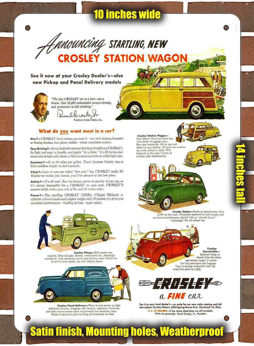 Metal Sign - 1948 Crosley full line - 10x14 inches