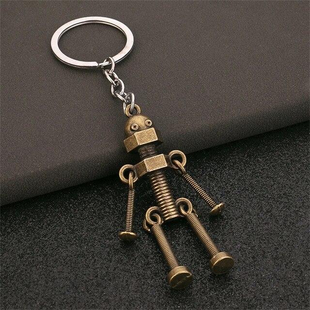 Vintage Mechanical Screw Robot Keychain Creative Movable Joint Steampunk Robot