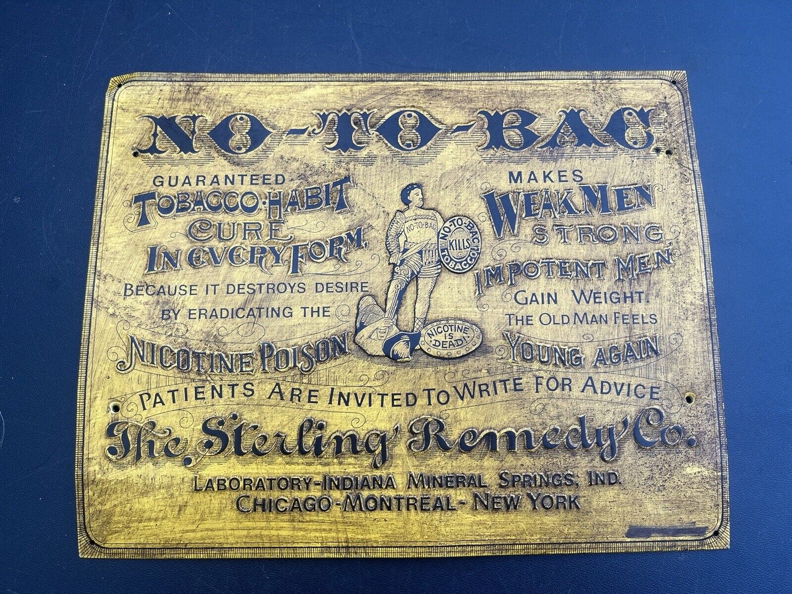 No-To-Bac The Sterling Remedy Co Embossed Tin Tobacco Sign AAA Sign Co OH