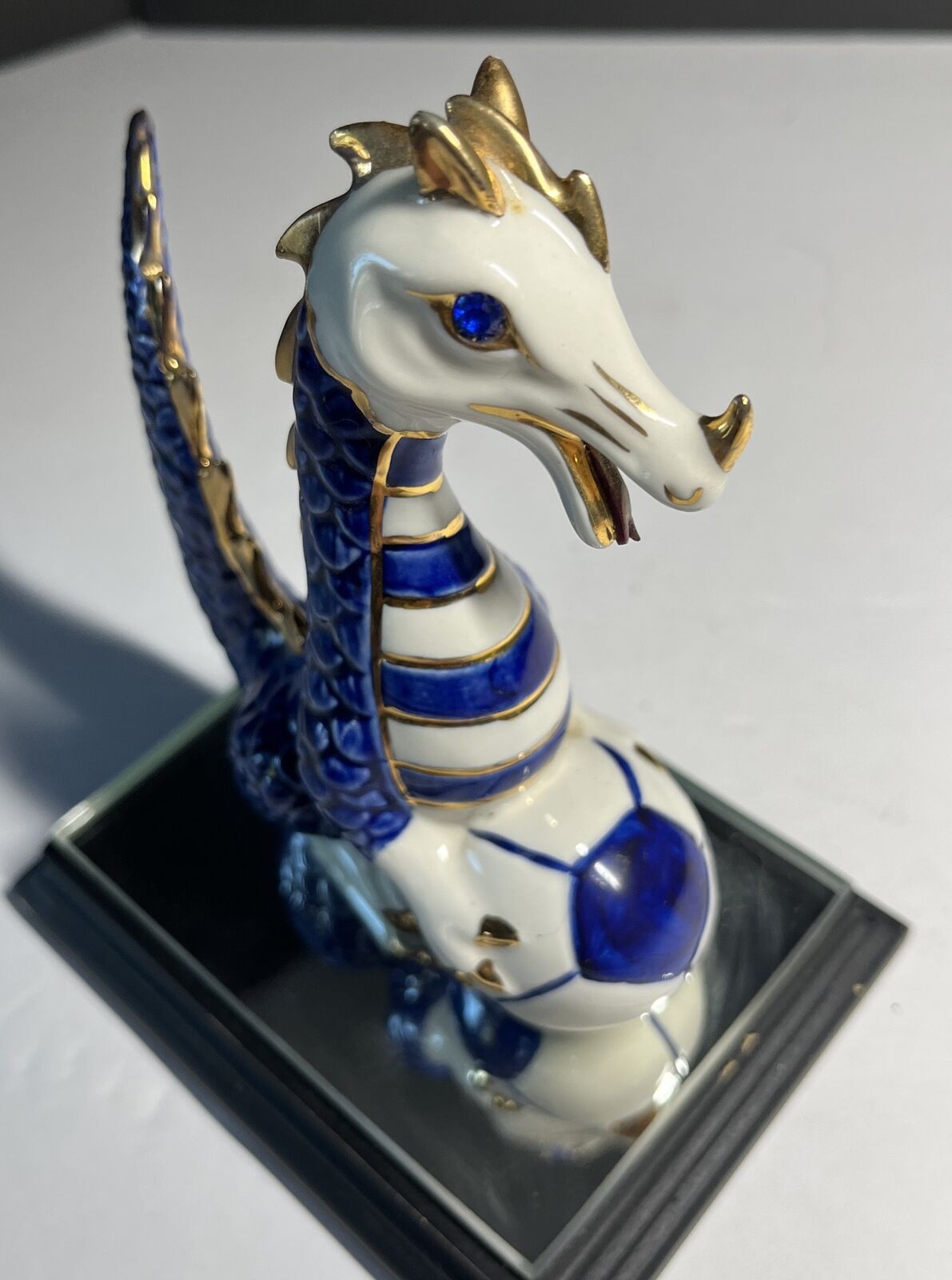 Artisan-Crafted Porcelain Dragon Gold Blue White Striped Soccer Ball Football UK