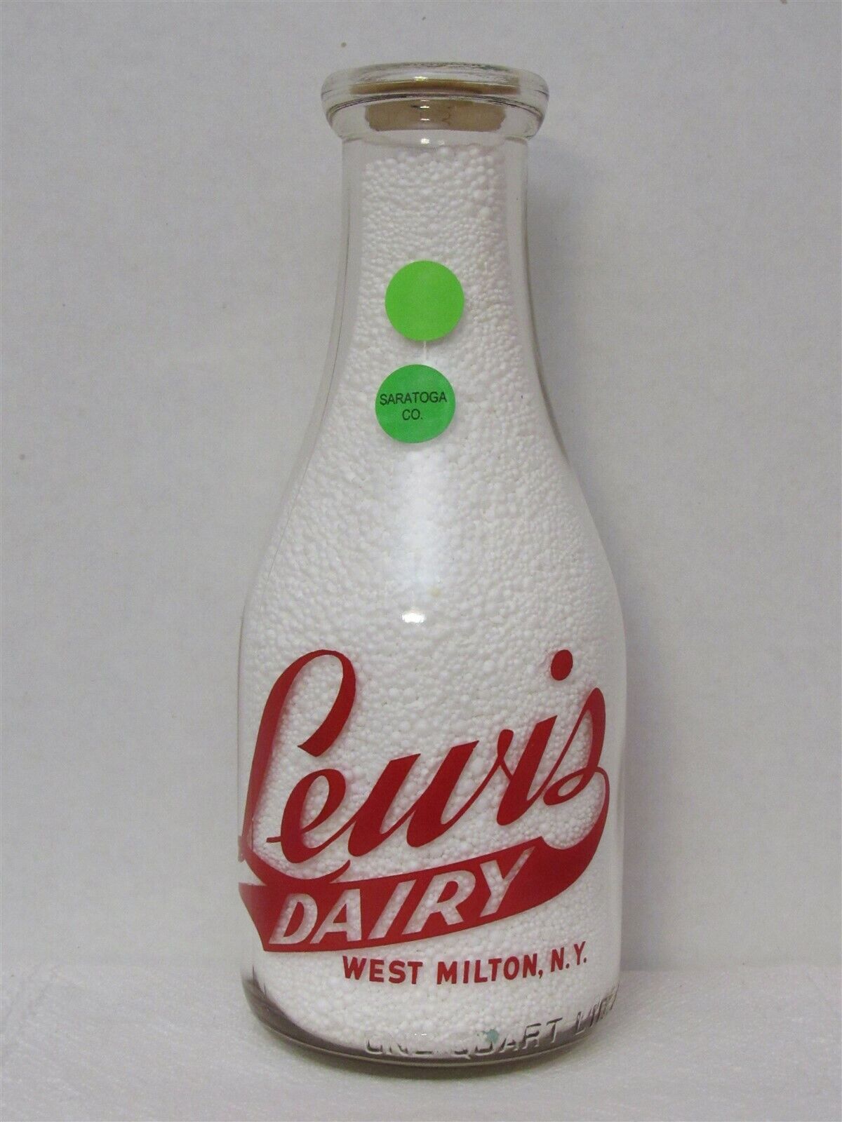 TRPQ Milk Bottle Lewis Dairy Farm West Milton NY 1950 SARATOGA COUNTY