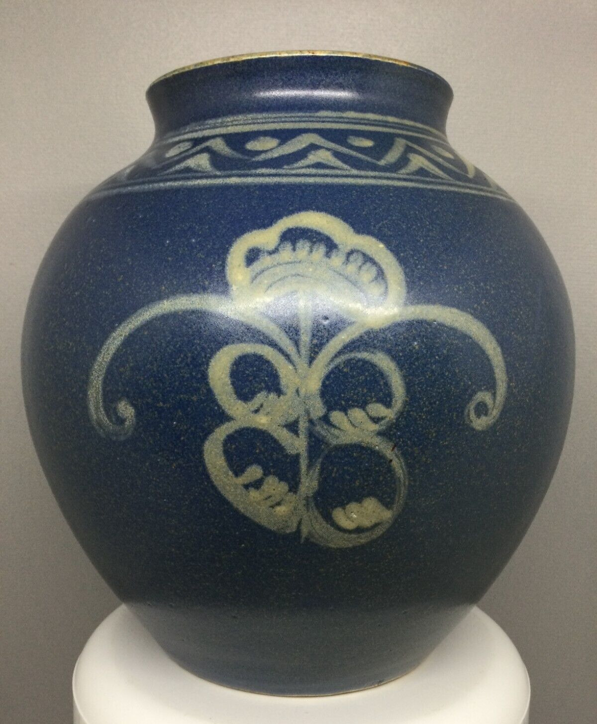 Vintage 1950s Signed KOYO-GAMA YAMAZAKI KYO-YAKI KYOTO Japanese Blue glaze vase