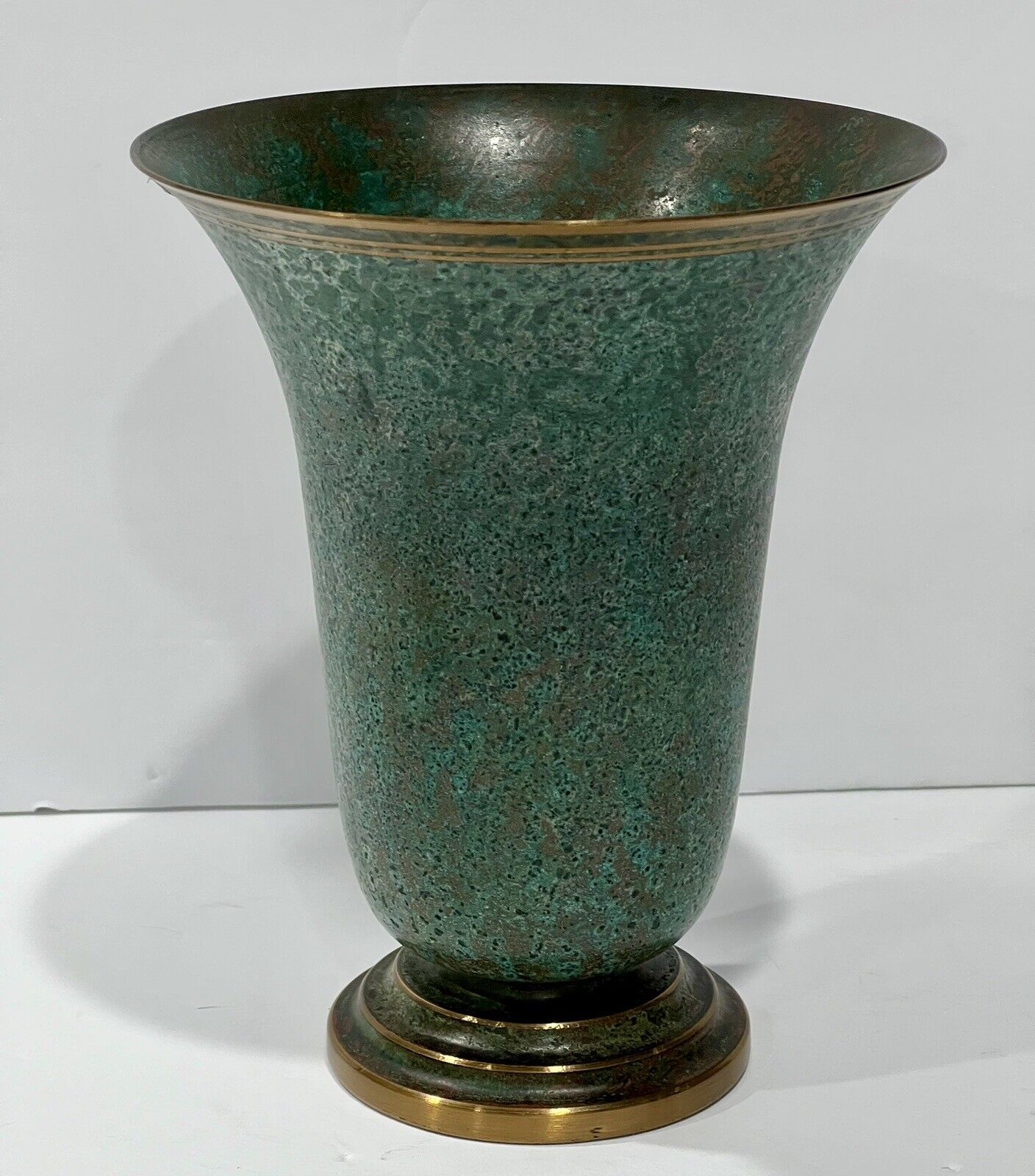 Vintage Authentic Carl Sorensen Verdigris Bronze Tall Art Deco Vase Signed