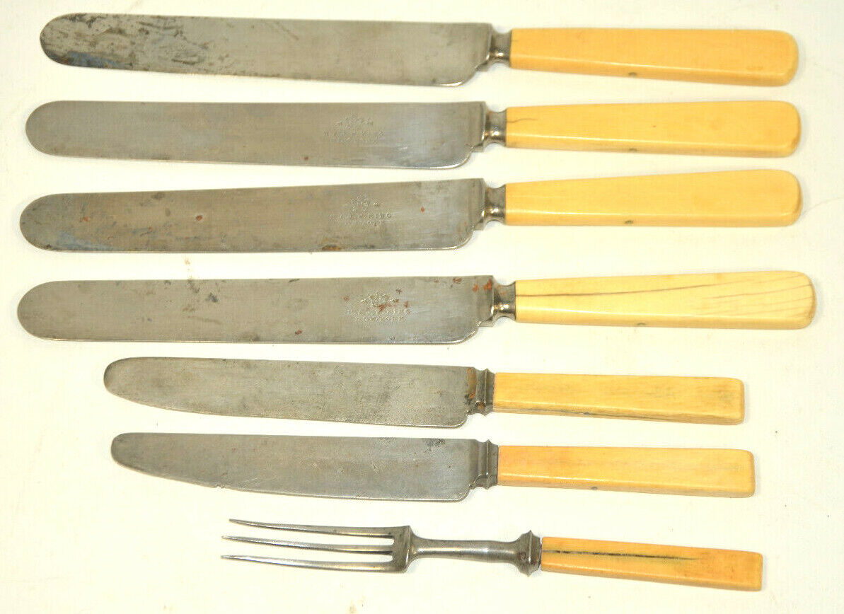 Antique H & JW King New York Bone Handle Knife Set 18c Fork 19c V Rare Butter