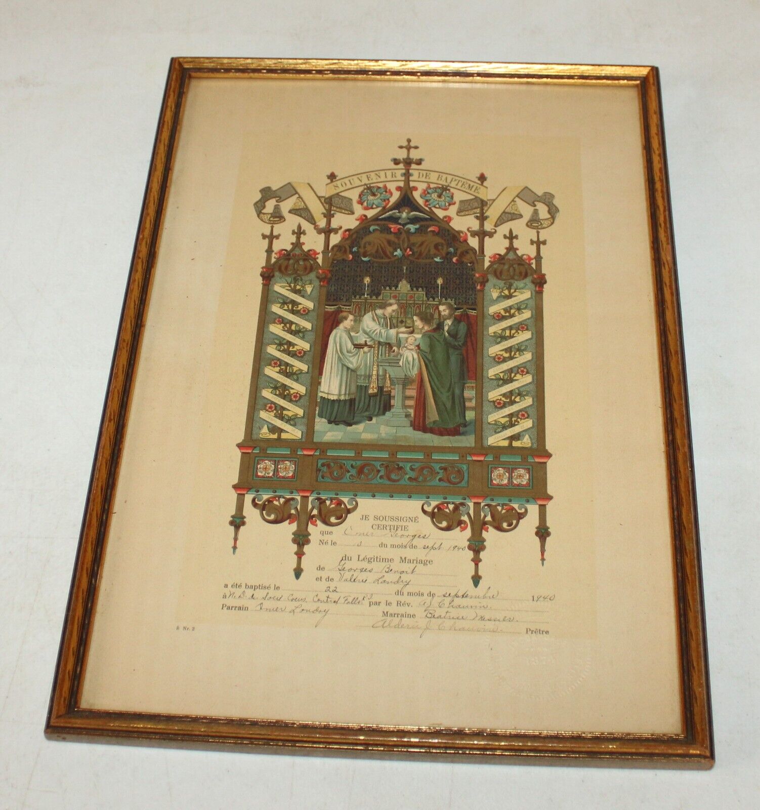 Vintage French Baptism Certificate 1940 Comer Georges Benoit