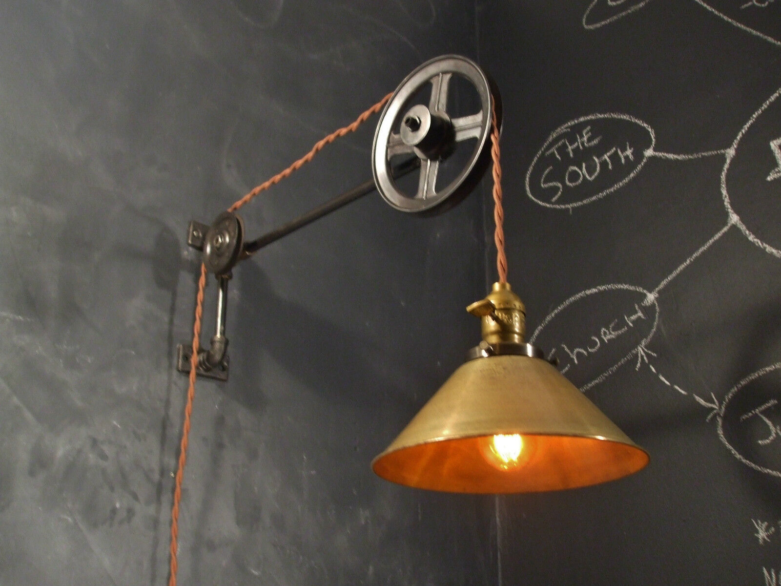 Industrial Lighting - Vintage Pulley Lamp - Steampunk Sconce Light - Art Deco