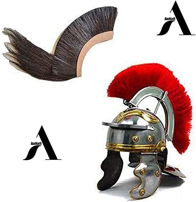 AnNafi Natural Horse Hair Plume & Medieval Metal Replica Helmet
