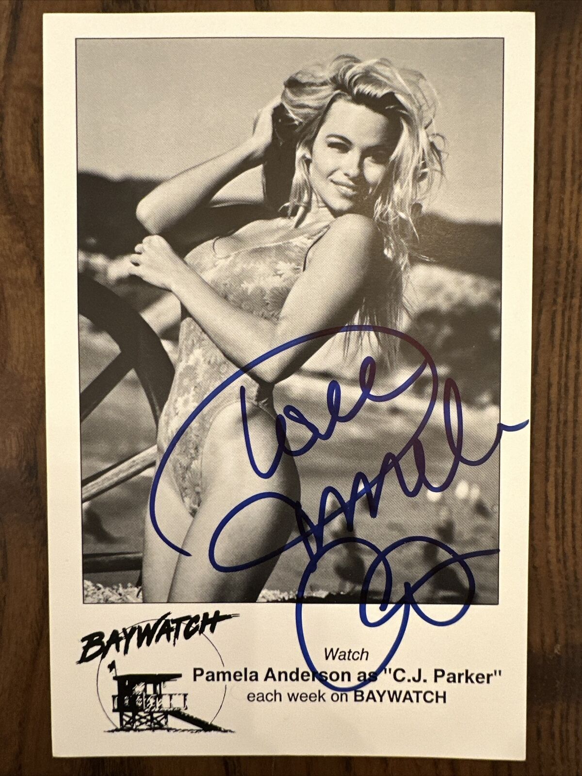 PAMELA ANDERSON Signed Autograph on B & W Publicity Photo 1990s Baywatch