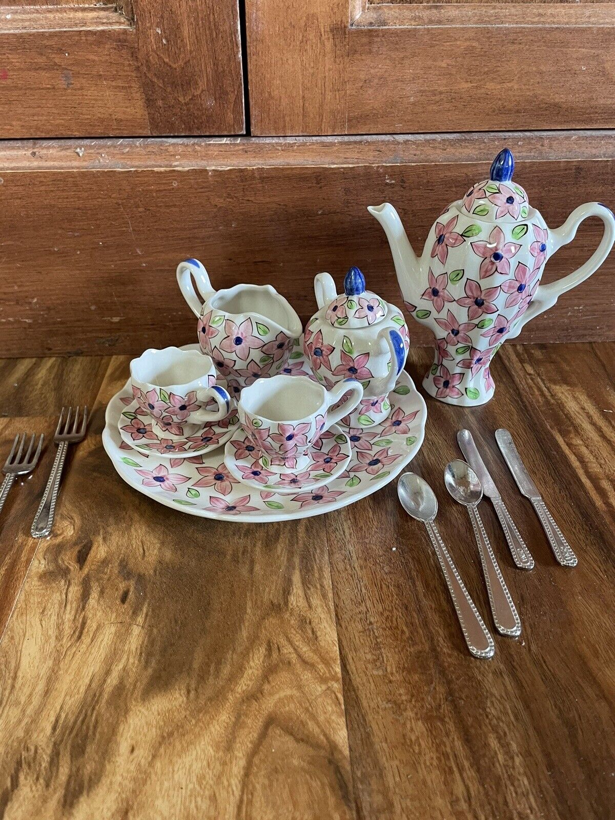 Beautiful Dainty, Floral Mini Tea Service for 2.  Hand Painted, Made in Thailand