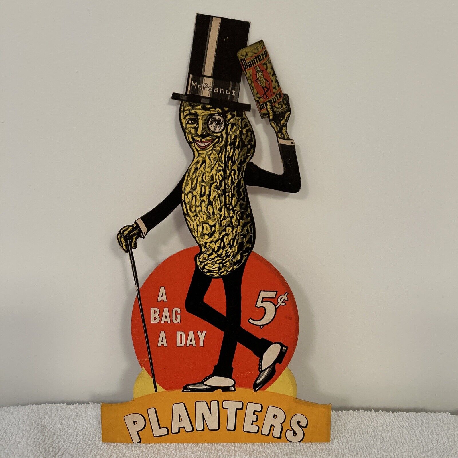 Rare Early Mr Peanut Cardboard Diecut 13” Tall Planters Peanuts