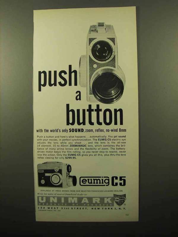 1961 Eumig C5 Movie Camera Ad - Push a Button