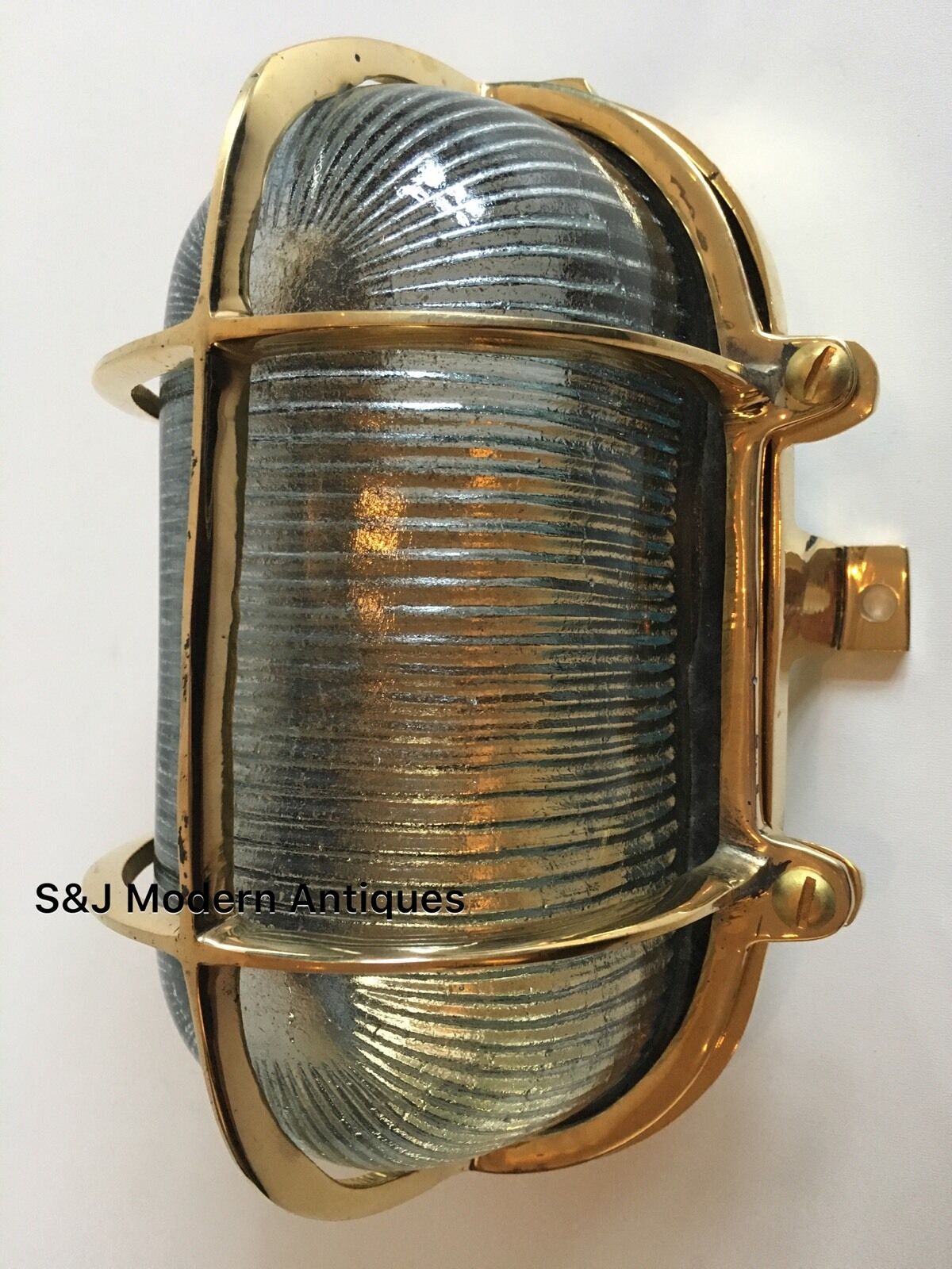 Gold Brass Industrial Bulkhead Wall Light Ceiling Vintage Antique Ship Lamp Old
