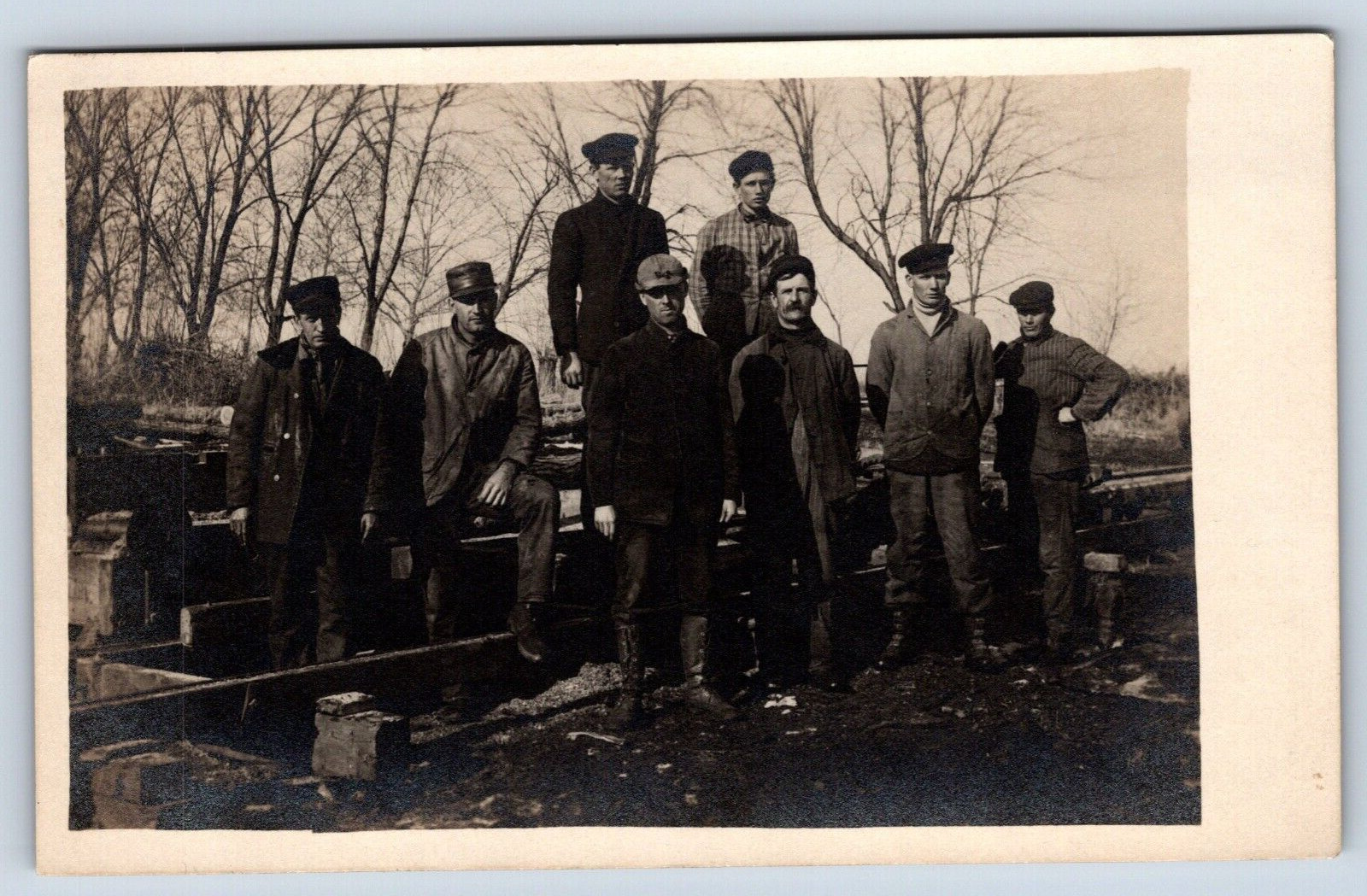 Postcard RPPC Lumberjacks Machinery Aultman Sawing Site Railway Real Photo E3