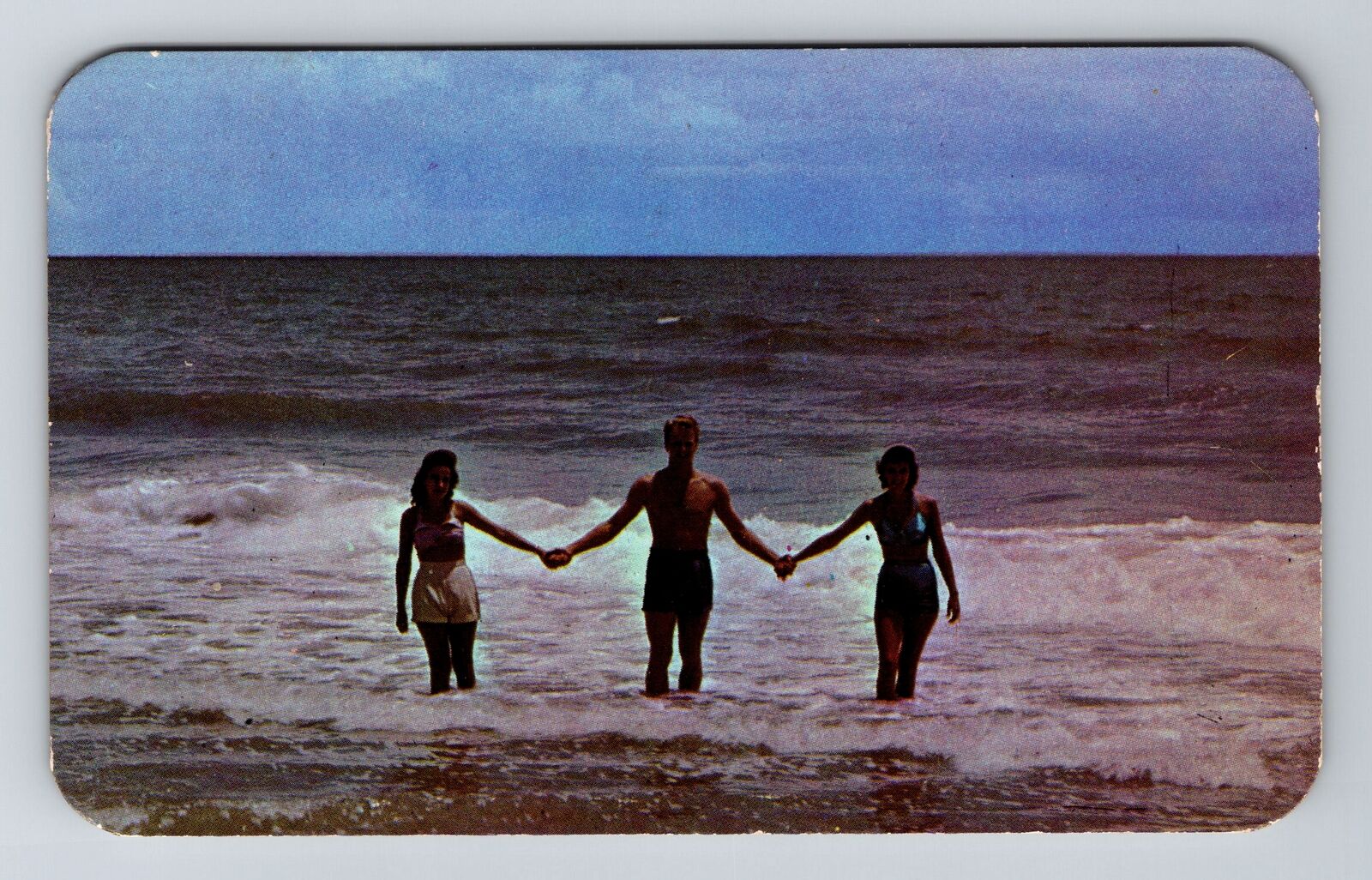 Myrtle Beach SC-South Carolina, Relaxing In Waves, c1953 Vintage Postcard