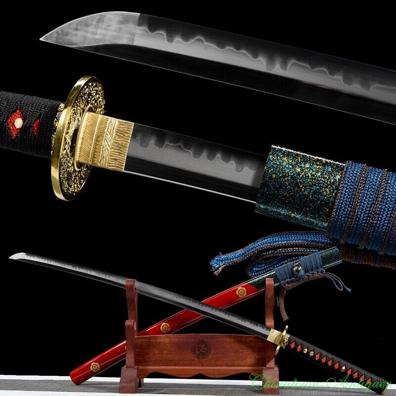 Handmade Japanese Sword Clay Tempered T10 Steel Sharp Katana Battle Ready #1153