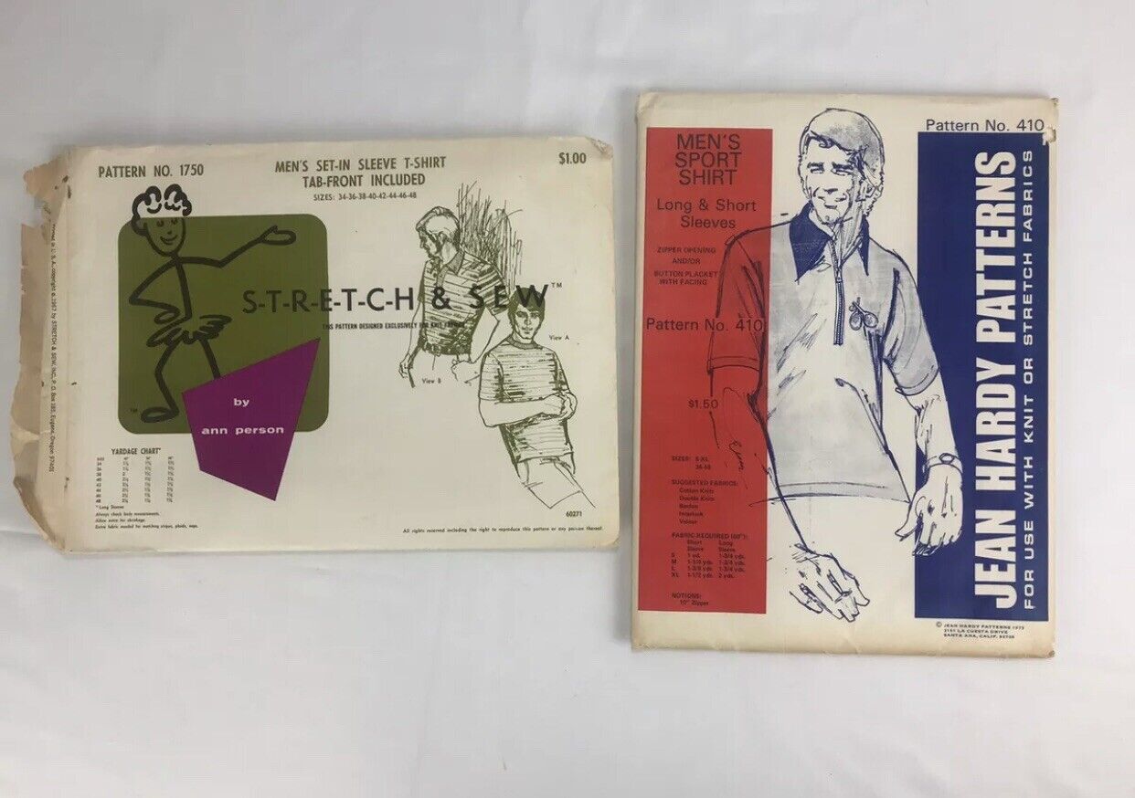 Mens Vintage Sewing Patterns Jean Hardy Pattern and Stretch & Sew Lot of 2 