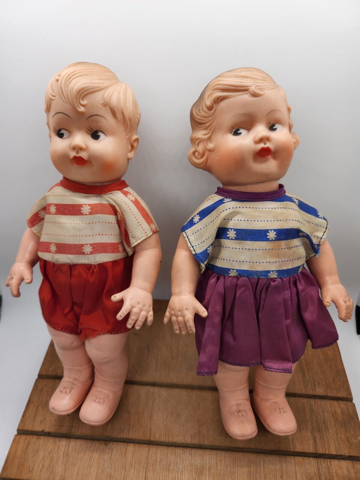 10” - Vintage Soft Rubber Head Dolls - See Photos For Size And Flaws