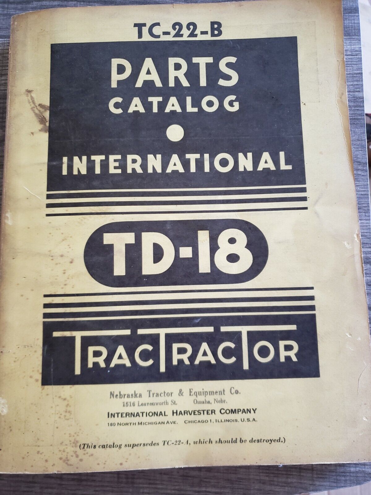 International Harvester TD-18 TracTractor Parts Catalog TC-22-B