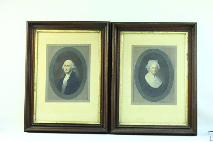 Antique H.B. Hall's Sons George & Martha Washington Colored Engravings Framed