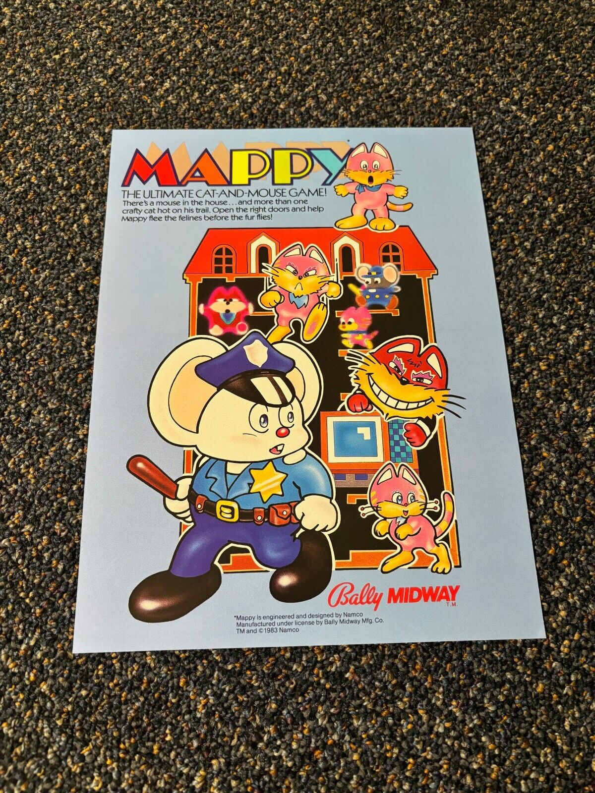2 DIFF 1983 BALLY/MIDWAY FACTORY ORIGINAL FLYERS TO PROMOTE THE MAPPY VIDEO GAME
