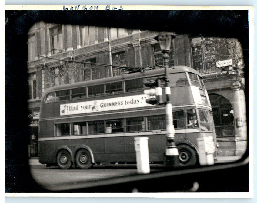 Vintage Photo 1953 Double Decker Bus View from Cab,  Guiness London JNHC 4.5x3.5