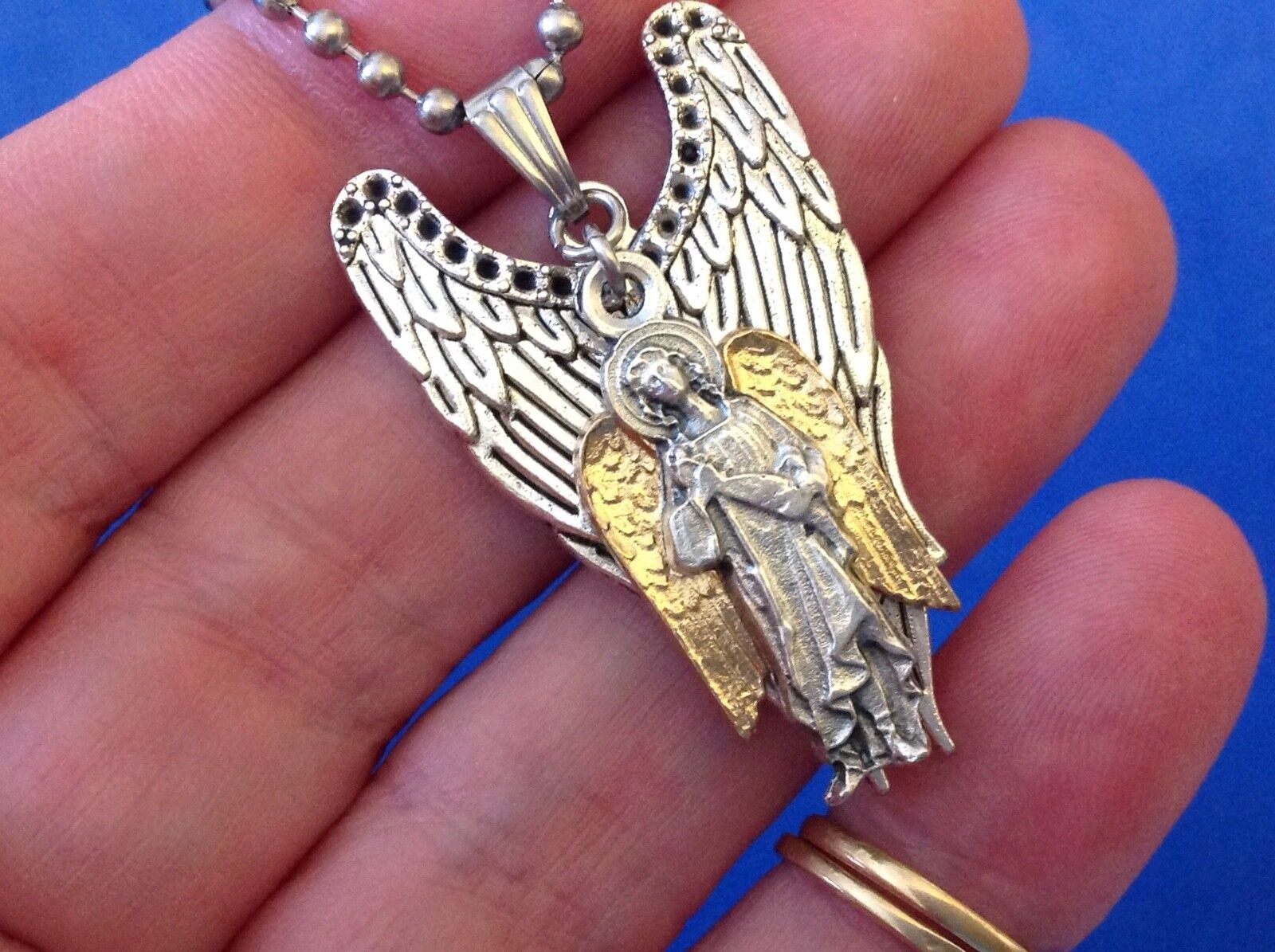 CUSTOM ARCHANGEL St RAPHAEL Saint Medal NECKLACE Pendant Gold Plate Angel Wings 