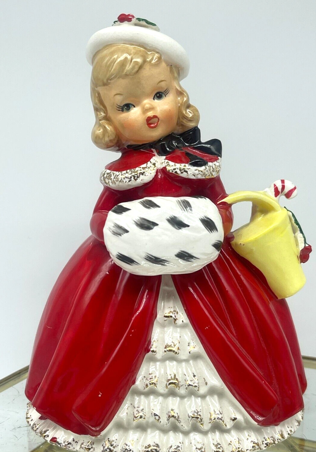 Vintage Napco Christmas Lady W/Muff Planter 1956 CX2266C, **READ**